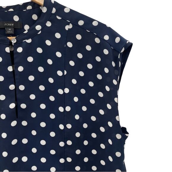 J. Crew Drapey Cap-Sleeve Navy Polka Dot Blouse Layering Shirt Comfy Size Medium - Picture 2 of 10